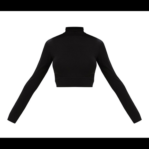 Black High Neck Longsleeve Cut Out Crop Top - Picture 6 of 8